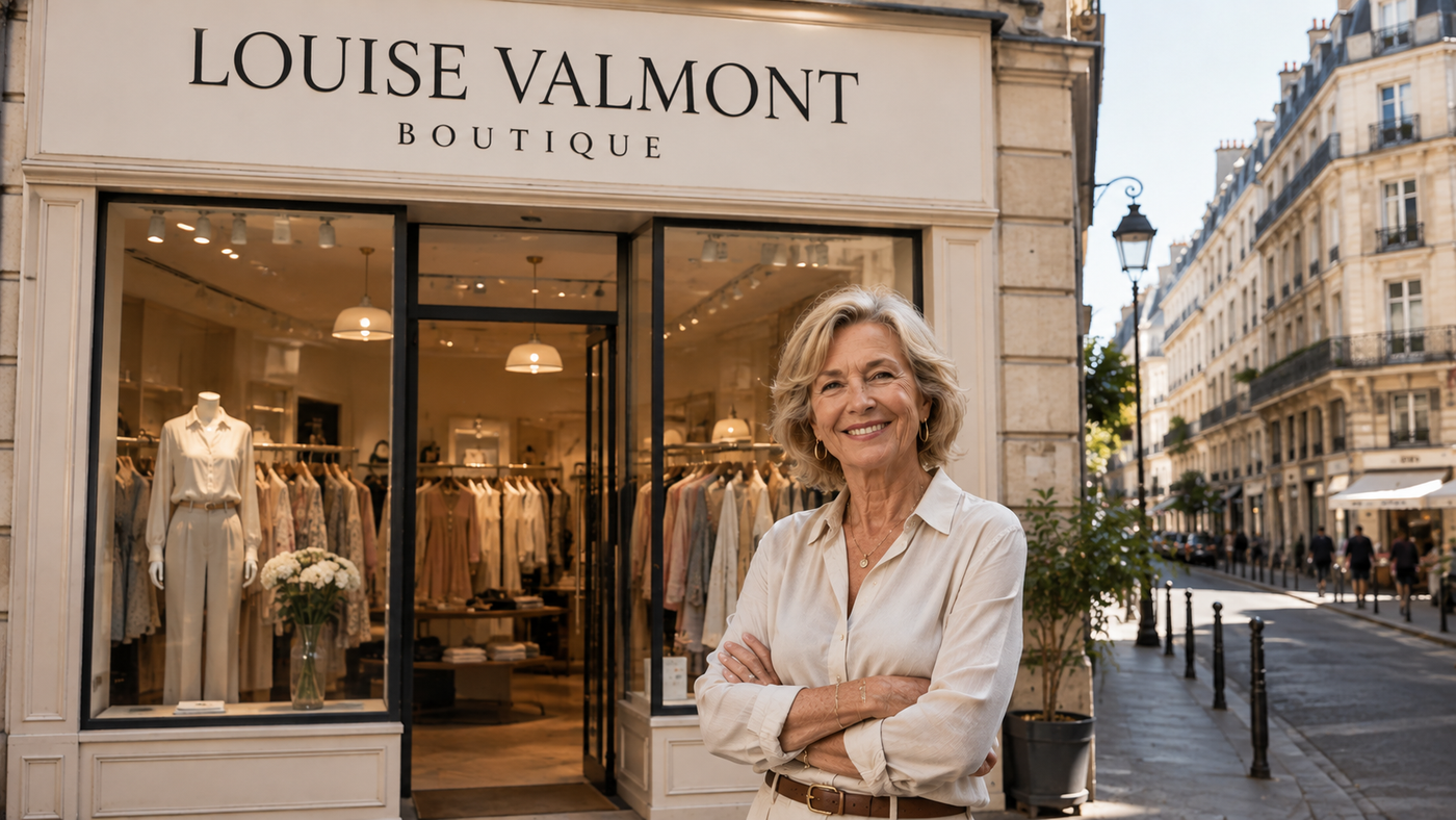 La fondatrice devant la boutique Louise Valmont